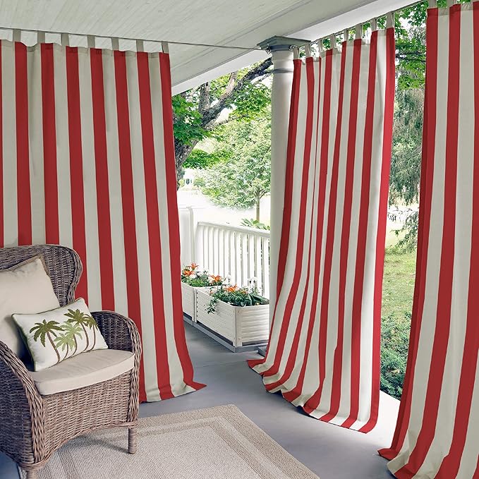 Elrene Home Fashions Highland Stripe Indoor/Outdoor Curtain Panel, 50 inches X 95 inches, Red