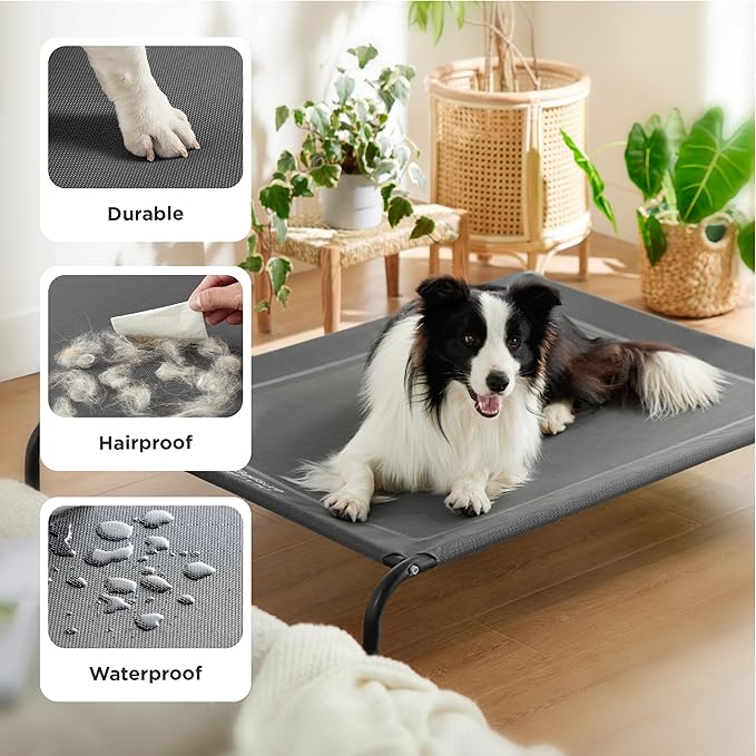 Bedsure Outdoor Elevated Dog Bed Large Sized Dog, Portable Indoor & Outdoor Cooling Raised Cot Pet Hammock Bed with Skid-Resistant Feet, Frame with Breathable Mesh, Black, 49 inches