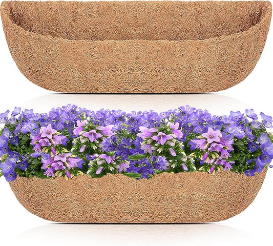 HFHOME 2 Pcs Coco Liners for Planters 24 Inch, Horse Trough Coconut Planter Hanging Basket Liners for Window Box Hanging Trough Planter