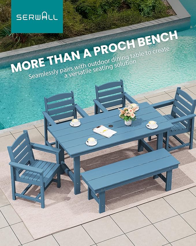 SERWALL 2-Person Outdoor Bench Backless, HDPE Outdoor Benches Weatherproof, 700 Lbs Weight Capacity, Poly Lumber Patio Furniture for Garden, Porch and Park, Navy