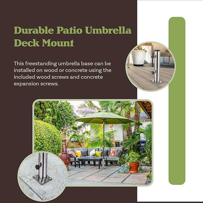 Pure Garden Deck Umbrella Base - Adjustable Inground Umbrella Stand for 1.25-2.2in Diameter Pole - Flagpole Holder or Patio Umbrella Stand (Silver)