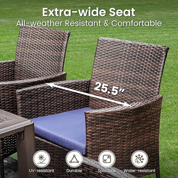 PHI VILLA 9 Piece Large Outdoor Dining Table Set for 8, Expandable Rectangular Metal Dining Table & Rattan Wicker Chairs with Cushions, Dining Furniture Set for Patio, Deck, Yard