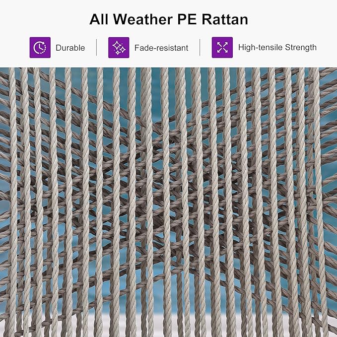 PURPLE LEAF Patio Bar Stool Counter Height Set of 4 Outdoor Rattan Chairs with Back Modern Aluminum Woven Barstools for Garden Indoor Kitchen Light Gray