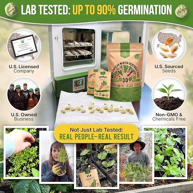 Organo Republic 30 Most Popular Winter Vegetable Garden Seeds Variety Pack- Outdoors/Indoor 33,200+ Non-GMO Heirloom Veggie Seeds Broccoli Beet Carrot Cabbage Chives Lettuce Radish Pea Spinach & More