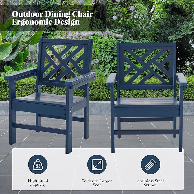 HDPE Dining Table Set for 6,7-Piece Outdoor Table and Chairs Include 6 Dining Chairs and 62.5" Patio Dining Table with Umbrella Hole (Blue)