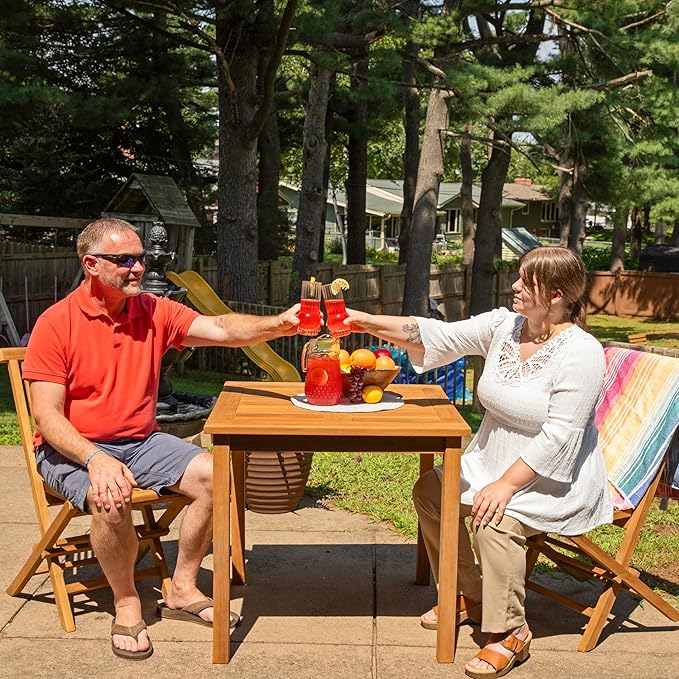 Sunnydaze Solid Teak Wood Outdoor Dining Table - Wooden Patio Table - Square - 32 Inches Long - Natural Brown Wood Stain Finish
