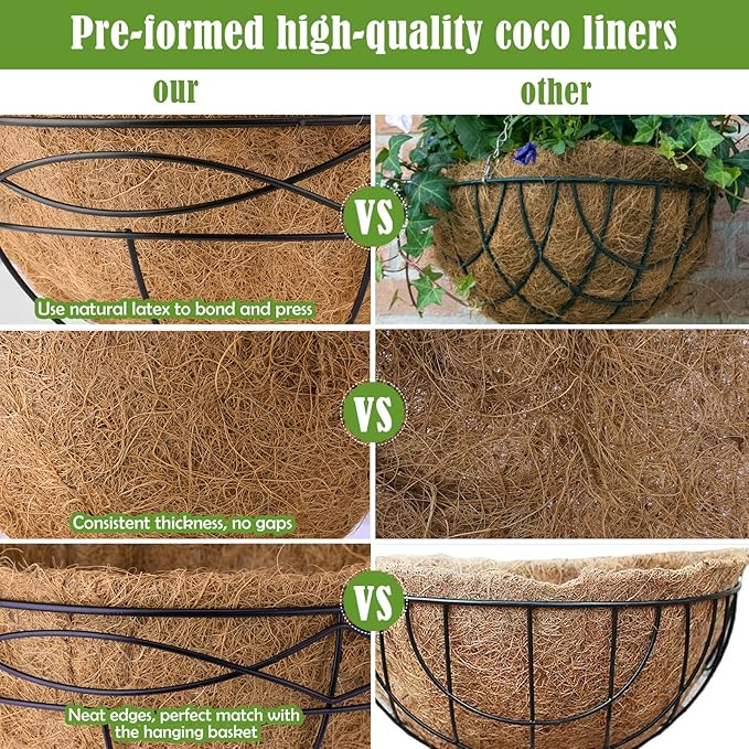 4 Pack 12 Inch Natural Coconut Fiber Liner for Hanging planters Round Coco Replacement Liners for Flower Basket Planter Coco Coir Pots for Outdoor Garden Plants