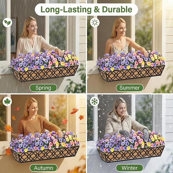 Y&M 30 Inch Window Deck with Coco Liner, Fence Metal Hanging Flower Planter Window Basket Deck Railing Planter Boxes for Outdoor Garden Lawn,6pcs