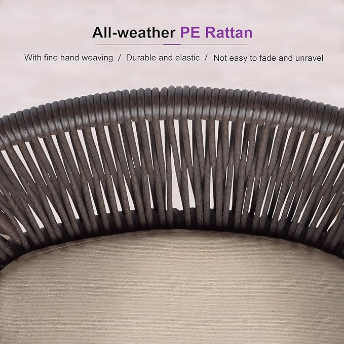 PURPLE LEAF 9 Pieces Large Round Outdoor Dining Set Patio Furniture Set Aluminum Rattan Wicker Patio Dining Table and Chairs Set for Lawn Porch Deck Brown
