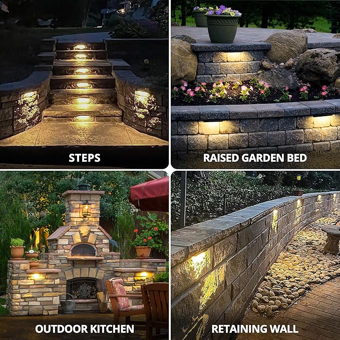 GKOLED 4-Pack Replaceable 6.8" LED Hardscape Lights, Low Voltage Retaining Wall Light, Paver Wall Hardscape Lighting, Outdoor Landscape Step Lights, 12VAC/DC 1.5W 2700K, Die-cast Aluminum Housing