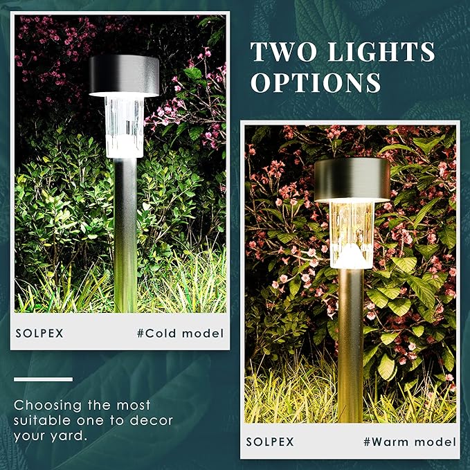 SOLPEX Solar Garden Lights Outdoor, 6 Color 12 Pack Stainless Steel Led Pathway Lights,Halloween/Christmas Solar Decorative，Christmas Decor for Patio, Lawn, Yard,Landscape and Walkway