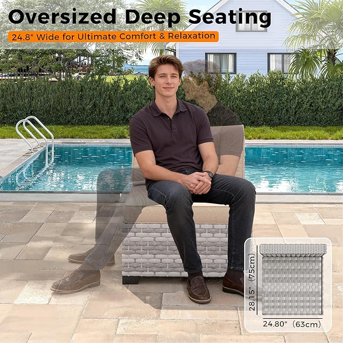 8-Seat Outdoor Wicker Patio Furniture Set with Fire Pit Table, Modular Rattan Sectional Sofa & 2 Swivel Rocking Chairs, 4" Thick Cushions, Rust-Resistant Frame,Beige