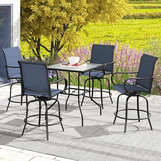 Giantex Set of 4 Swivel Outdoor Bar Stools, All-Weather Bar Height Patio Chairs, 330LBS Capacity, 360 Rotating Outside Bar Chairs with High Back Armrests, for Porch Yard Lawn Garden Pool (Navy)