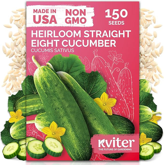KVITER 150 Straight Eight Cucumber Seeds (Cucumis sativus) - Straight 8 Cucumber Organic, Perfect Cucumbers for Pickling and Slicing - Vegetable Seeds for Planting Outdoors in Home Garden & Containers