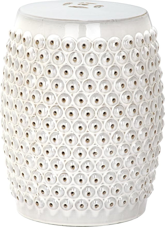 Safavieh Castle Gardens Collection Stella Nail Head White Glazed Ceramic Garden Stool