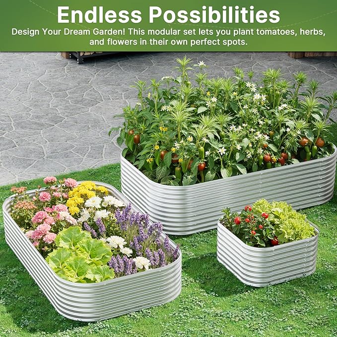 3 PCS Galvanized Raised Garden Bed Outdoor, Metal Garden Bed for Vegetables, Above Ground Garden Box for Flower, Steel Raised Beds for Gardening - 3x2ft