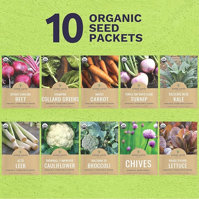 Organic Cold Hardy Fall & Winter Seeds Variety Pack - 10 Individual Packs - 2026 Season - Caulifower, Turnip, Kale, Carrots and More! for Indoor & Outdoor Planting (Non-GMO, Certified Organic)