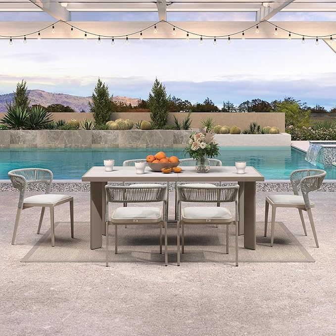 PURPLE LEAF 7 Pieces Outdoor Dining Set Patio Dining Furniture Aluminum Wicker Rattan Patio Table and Chairs Set for Lawn Garden Porch Champagne