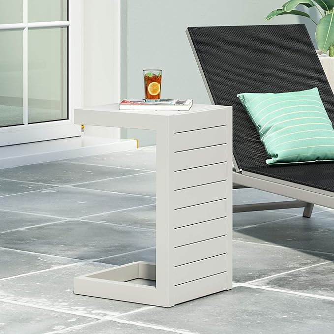 Christopher Knight Home Jesse Coral Outdoor Modern Aluminum C-Shaped End Table, White