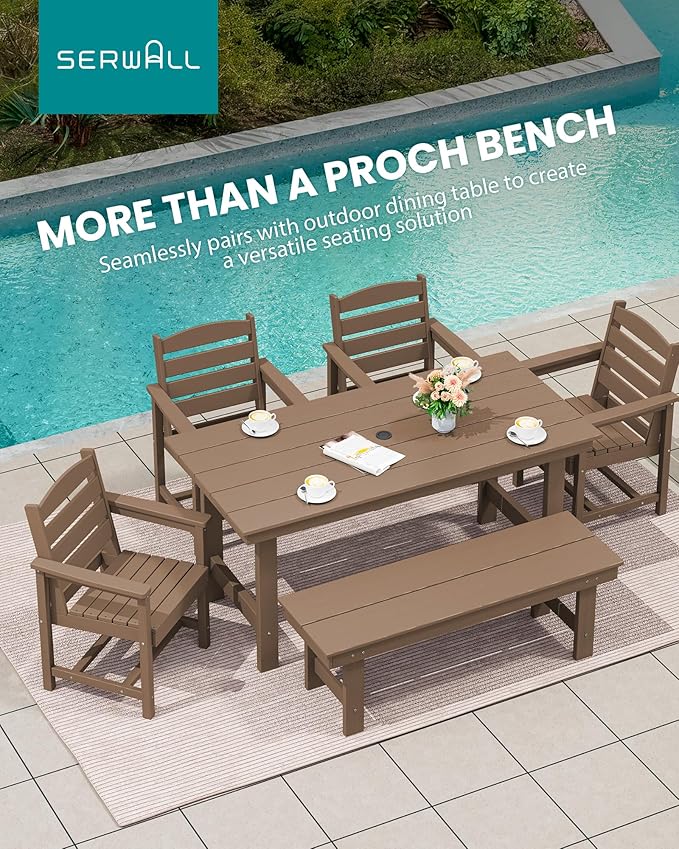 SERWALL 2-Person Outdoor Bench Backless, HDPE Outdoor Benches Weatherproof, 700 Lbs Weight Capacity, Poly Lumber Patio Furniture for Garden, Porch and Park, Brown, 2 Pack