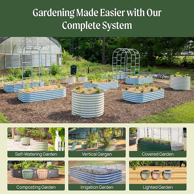 Vego garden 26" Extra Tall Raised Garden Bed Kits, 6 in 1 Modular Raised Planter Box for Vegetables Flowers Fruits Oval Metal Raised Garden-Modern Gray