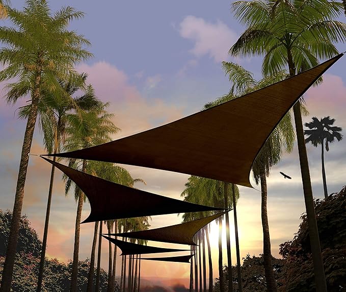Amgo Custom Size 10' x 10' x 10' Brown Triangle Sun Shade Sail UPF50+ AGTAPRT12, Order to Make Canopy Awning, 95% UV Blockage, Water & Air Permeable, Commercial Standard (We Customize)