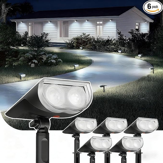 Linkind Solar Lights Outdoor StarRayS, Bright Solar Spot Lights Outdoor, IP67 Waterproof Spotlights for Garden Yard Landscape Walkway Patio Tree (Daylight, 6 Pack)
