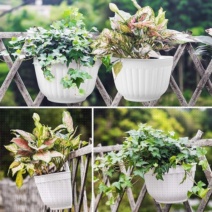 ORIMERC 4 Pack White Wall Planter Pots Vertical Living Wall Hanging Planters Wall Mounted Planter Holder with Drainage Hole for Indoor Outdoor Plants Wall Decor with Hooks/Screws