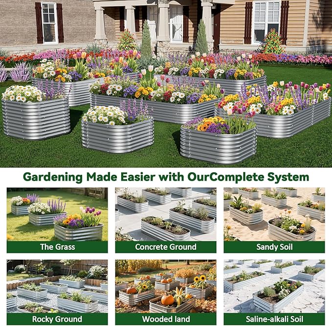 2 Pack Tall 8x3FT Raised Beds for Gardening, Corrugated Galvanized Steel Raised Garden Bed, Outdoor Metal Above Ground Garden Bed for Vegetables and Flowers