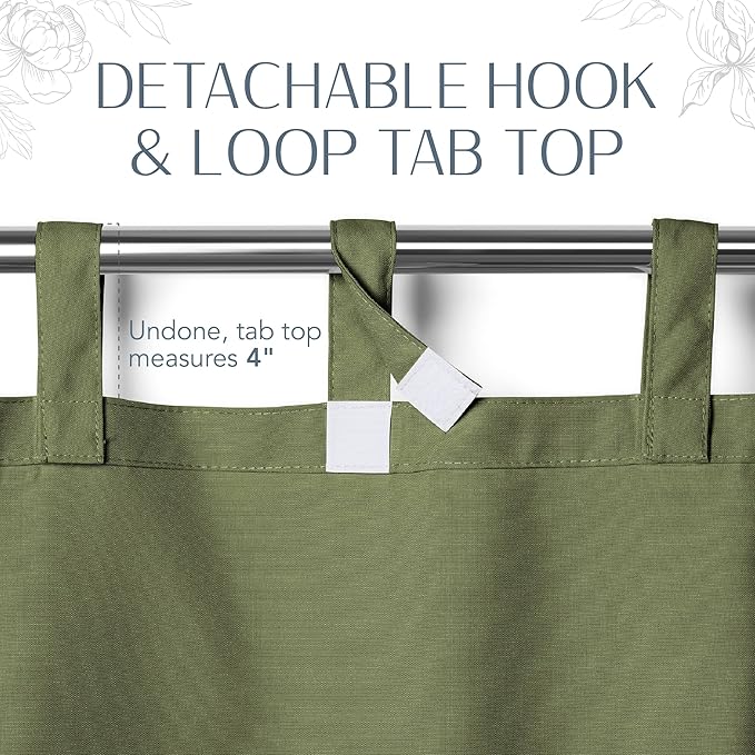 Elrene Home Fashions Matine Weatherproof Tab-Top Indoor/Outdoor Solid Color Curtain Panel for Porch, Pergola, Patio, Deck, 52”W x 108”L, Green