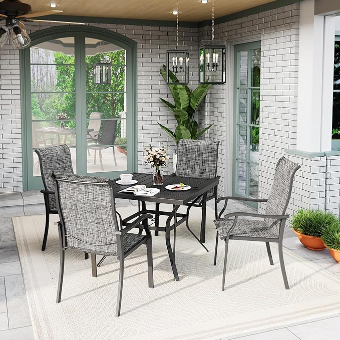 5-Piece Outdoor Dining Set, Patio Furniture Set with 4 Regular Chairs,Patio Dining Set with 1 Rectangular Table for Garden, Backyard, Poolside, Deck, Charcoal