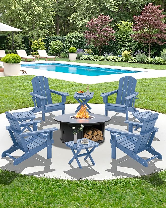 SERWALL Folding Outdoor Side Table Set of 6, Adirondack End Table, Navy
