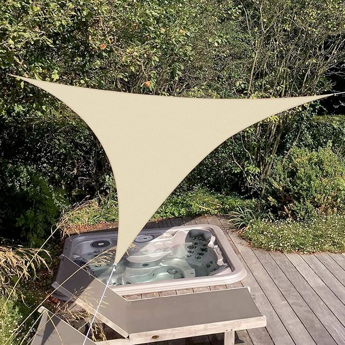 Patio Paradise 12' x 12' x 11'10" Sun Shade Sail Triangle Canopy, Permeable Shade Cloth Fabric Sunlight Block Patio Cover HDPE Deck Awning for Outdoor Backyard Pergolas Roof Shading, Sand
