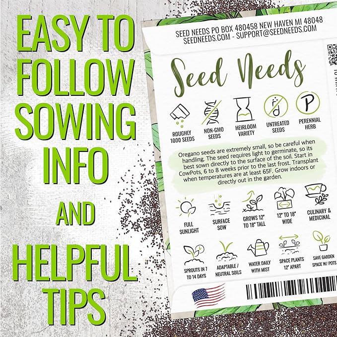 Seed Needs Sweet Marjoram & Italian Oregano Seeds for Planting Fresh Kitchen Herbs - Non-GMO Heirloom & Untreated Perennial Herb Seed to Plant a Culinary Garden Indoors or Outdoors (2 Pack Duo)