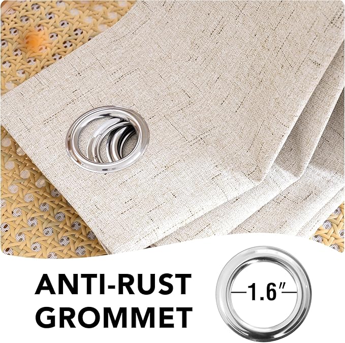 H.VERSAILTEX Linen Blackout Curtain Durable Thick Textured Linen Look 100% Blackout Patio Door Curtain Anti Rust Grommet Extra Wide Sliding Door Curtain Panel, W100 x L84 inch - Natural (Pack of 2)