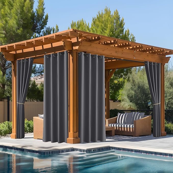 NICETOWN Fade Resistant Outdoor Patio Curtains Waterproof 2 Panels, Xenon Arc Tested Grade 4 Fade Proof, W52 x L108 in Thermal Insulated UV Protection Drapes for Sunroom & Pergolas, Grey