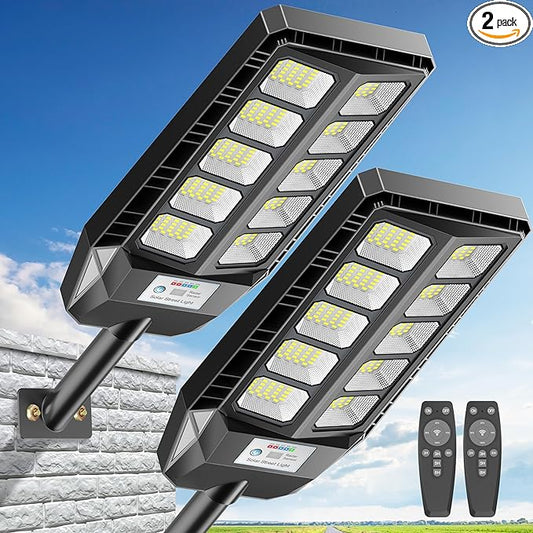 Deepn Solar Lights Outdoor, IP66 Waterproof Street Lights Outdoor, 6500K Dusk to Dawn Solar Security Flood Lights Motion Sensor with Remote Control for Yard, Entryway Garage, Porch 2 Pack
