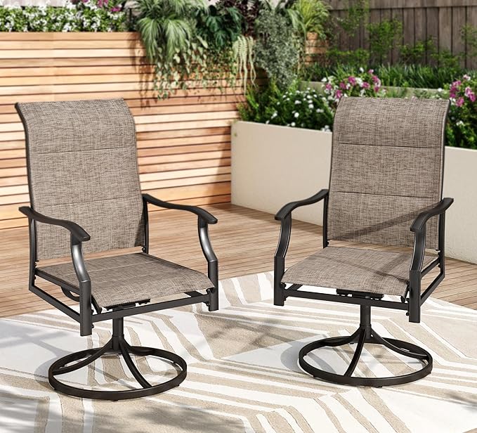 PHI VILLA Swivel Patio Chair Set of 2, 42" High Back Outdoor Chairs with Padded Fabric & E-Coating Frame, All Weather-Resistant for Deck Lawn Garden