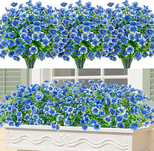 Bassion Artificial Flowers for Outdoors, 24 Bundles UV Resistant Fake Flowers Realistic Silk Faux Plants for Outdoor Planter Window Box Porch Patio Garden Home Outside Decorations