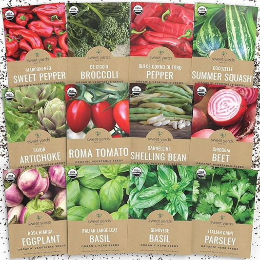 Organic Italian Garden Seeds Variety Pack - 12 Individual Packs - 2026 Season - Genovese Basil, Italian Giant Parsley, Chioggia Beet & More! for Indoor & Outdoor Planting (Non-GMO, Certified Organic)