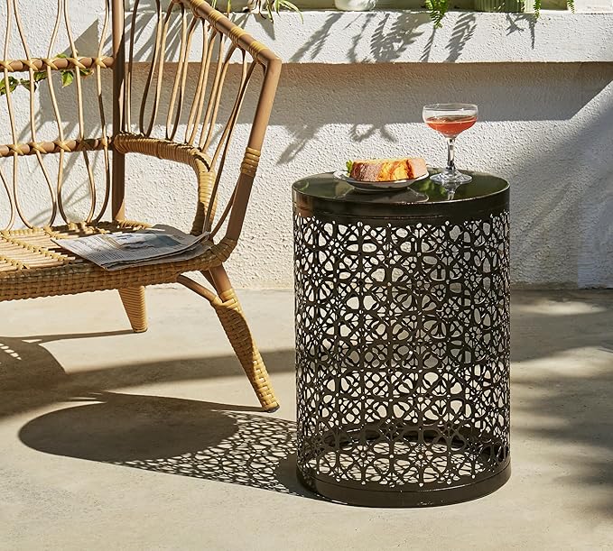 HFHOME Set of 3 Heavy-Duty Round End Table, Side Table, Coffee Table for Indoor Multifunctional Use, Outdoor Decorative Garden Stool Plant Stand-Bronze
