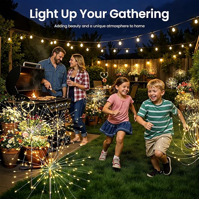 Solar Lights Outdoor, 120LED 6 Pack Fairy Garden Lights Decor for Outside Fireworks Lights Solar Powered for Yard, Patio, Pathway, Walkway, Balcony, Warm White
