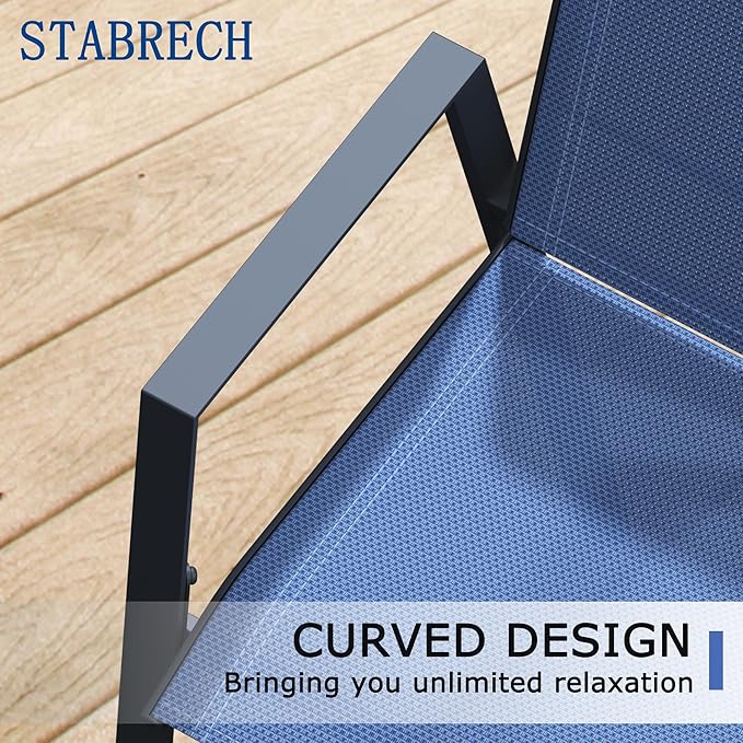 Outdoor Bar Stools Set of 2, 44'' Patio Bar Chairs with Textile High Back, Bar Height Chairs with Straight Armrest and Footrest, Blue
