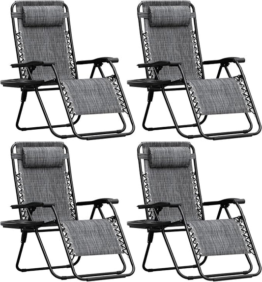 Homall Zero Gravity Chair Patio Folding Lawn Outdoor Lounge Reclining Chair with Cup Holder Pillows for Poolside Backyard and Beach Set of 4 Double Grey