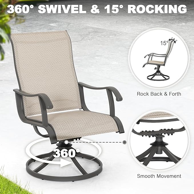 NUU GARDEN 5-Piece Outdoor Patio Dining Set, Slatted 37’’ Square Table with Umbrella Hole and 4 Patio Swivel Textilene Chairs, All Weather Patio Furniture Set for Porch, Backyard, Garden, Poolside