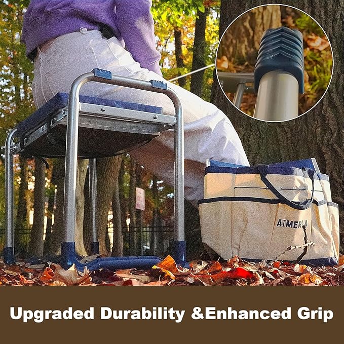 Aimerla K5 Foldable Kneeler Seat - Heavy Duty (Detachable Cloud Kneeler Pad) - Garden Stool - 2 Large Tool Bags - Portable Bench for Indoor & Outdoor