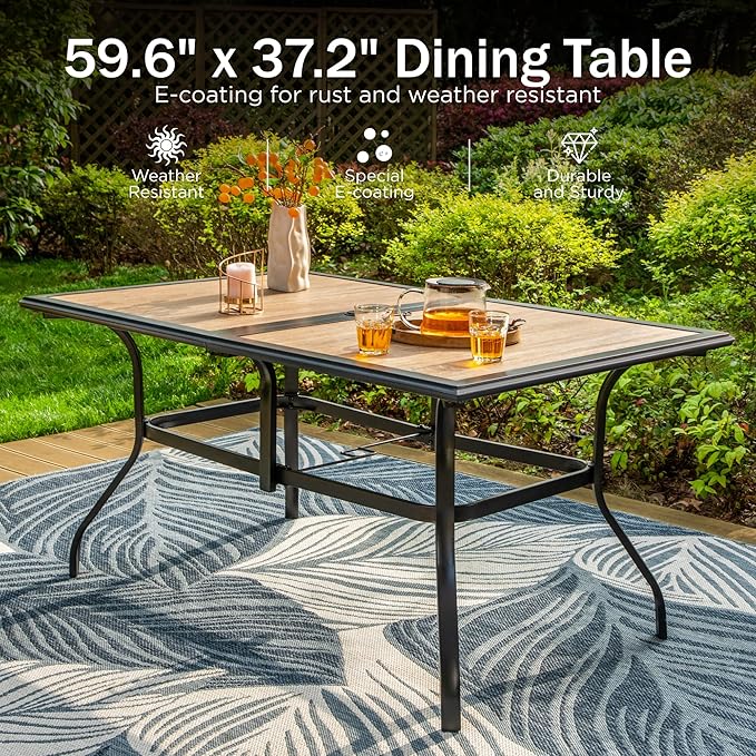 PHI VILLA 7 Piece Patio Dining Set, 6 Swivel Patio Chairs with Padded Textilene Fabric & Rectangular Dining Table (1.6" Umbrella Hole), All Weather Patio Chairs and Table Set for Deck Lawn (Blue)