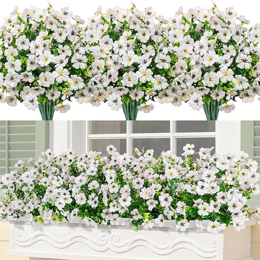 Bassion Artificial Flowers for Outdoors, 24 Bundles UV Resistant Fake Flowers Realistic Silk Faux Plants for Outdoor Planter Window Box Porch Patio Garden Home Outside Decorations