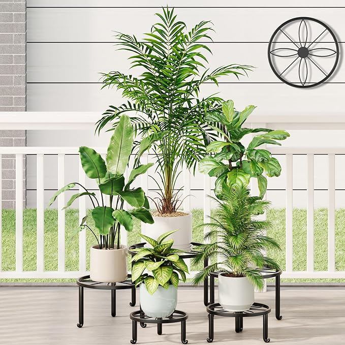 5 Pack Metal Potted Plant Stand Small Short Flower Pot Holder for Multiple Plants Indoor Anti-Rust Plant Pot Rack Shelf Round Plant Holder for Home Garden