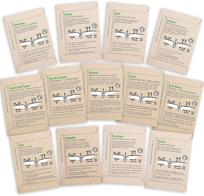 Vegetable Seeds for Planting: 13 Heirloom Veggie Seeds for Planting Home Garden: Tomatoes Lettuce Beets Bell Pepper Zucchini Broccoli Beans Cabbage Cauliflower Onion Cucumber by Sustainable Sprout